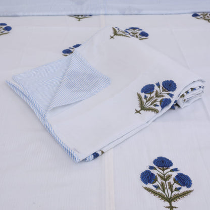Blue Poppy Reversible Cotton Dohar with Pillow Covers