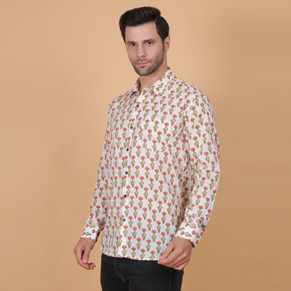 Men's Full-Sleeve Cotton Shirt with Vibrant Floral Screen Print