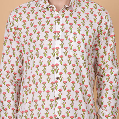 Men's Full-Sleeve Cotton Shirt with Vibrant Floral Screen Print