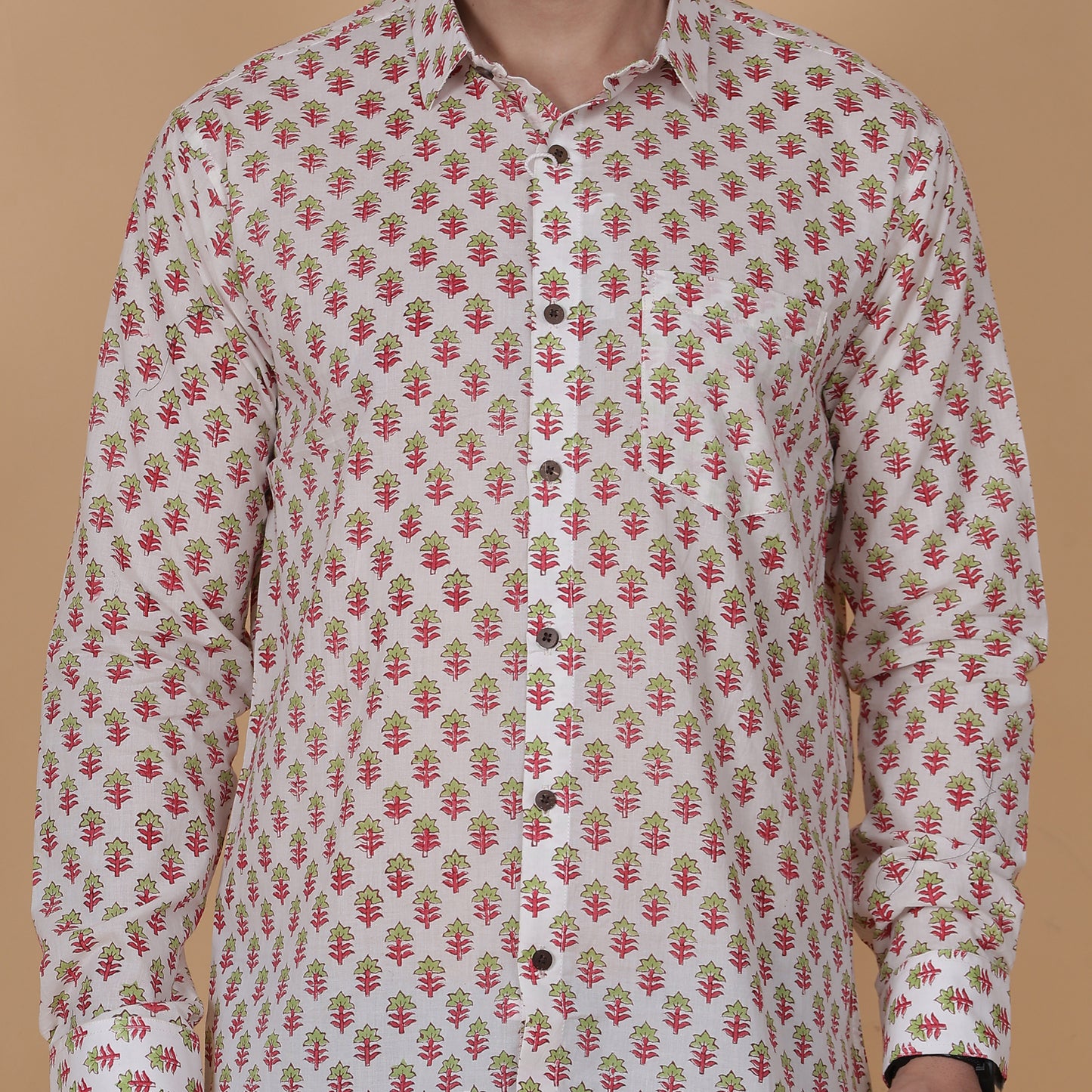 Men's Full-Sleeve Cotton Shirt with Vibrant Floral Screen Print