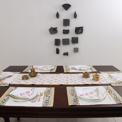 Pink Flower Handblock Dining Set
