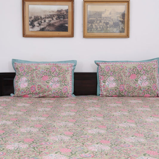 Floral Green Handblock Bedsheet