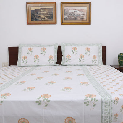 Light Brown Flowers Handblock Bedsheet