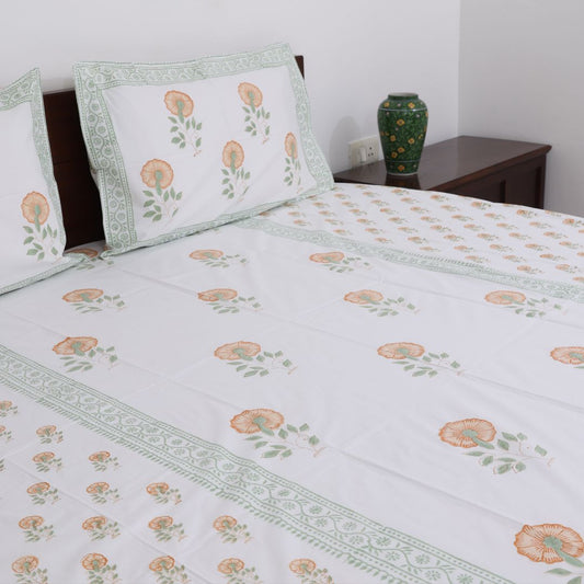 Light Brown Flowers Handblock Bedsheet