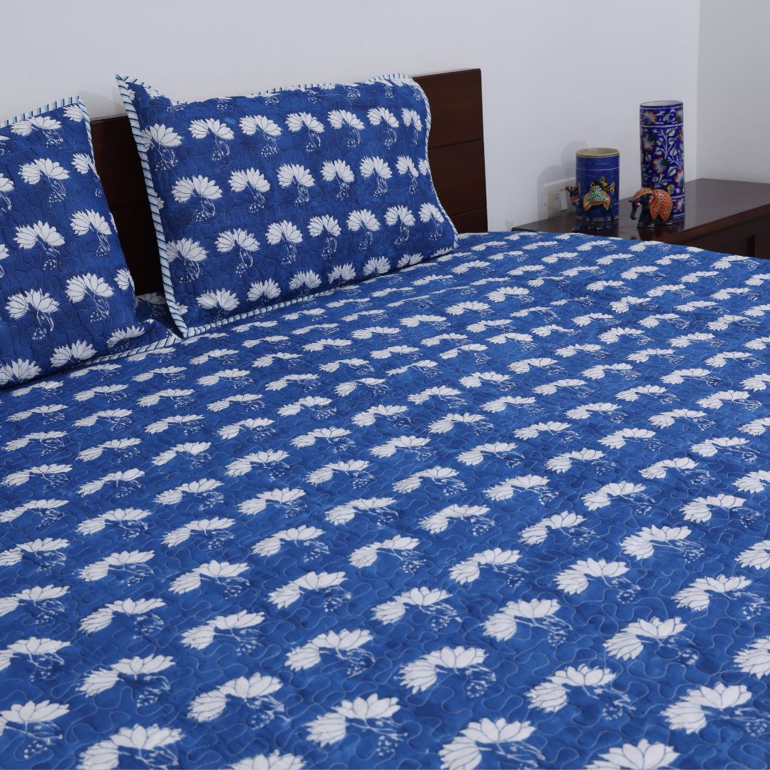 Dark Blue Handblock Quilted Comforter Set