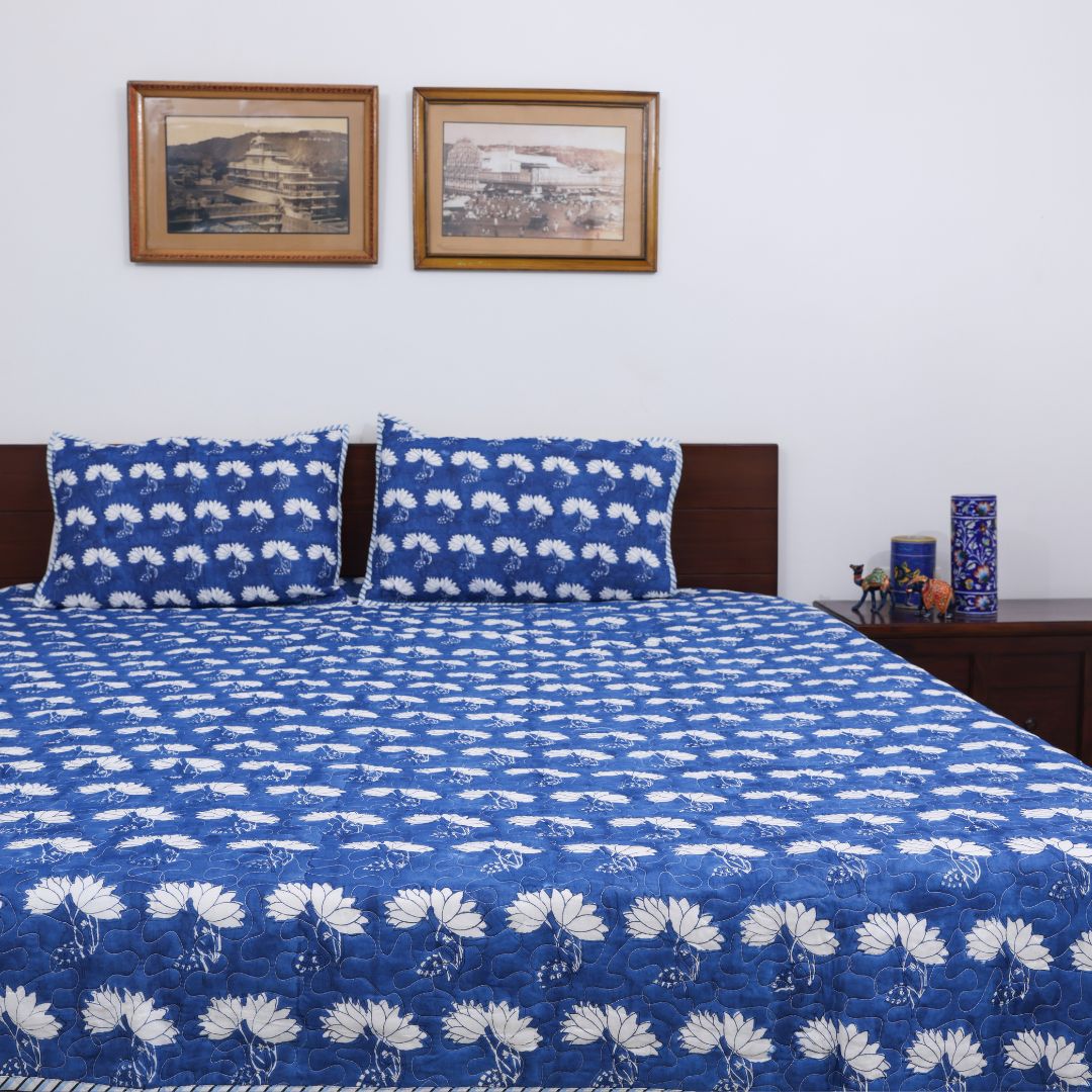 Dark Blue Handblock Quilted Comforter Set