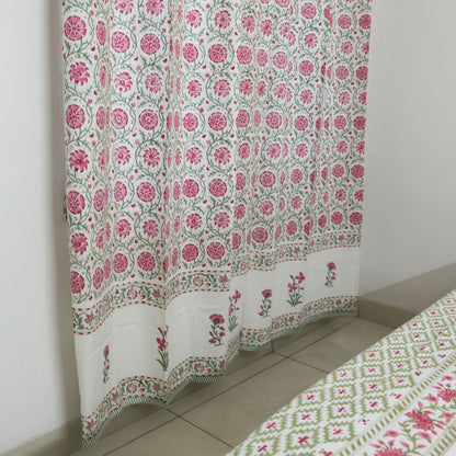 Pink Flower Full-Length Handblock Curtain | 1 PC