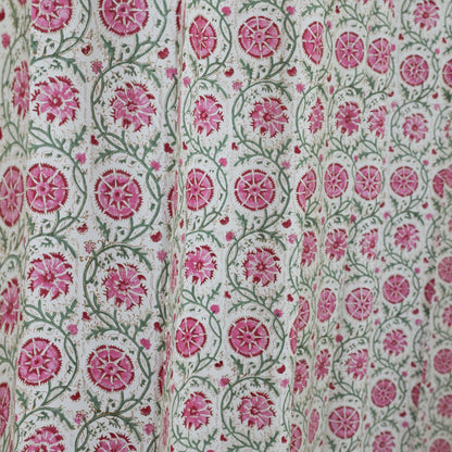 Pink Flower Full-Length Handblock Curtain | 1 PC