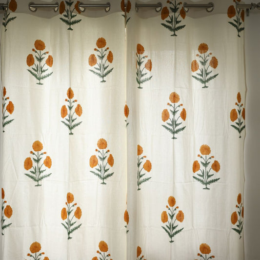 Marigold Handblock Cotton Curtain | 1 PC