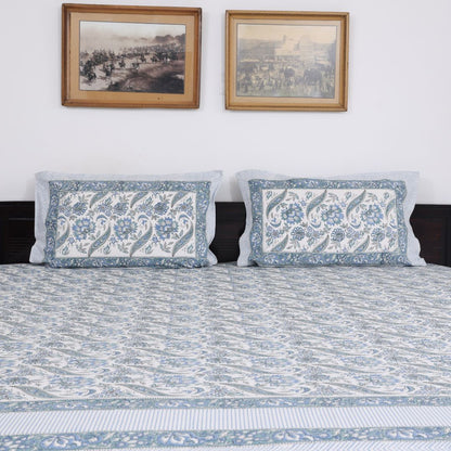 Blue Paisley Handblock Cotton Bedcover