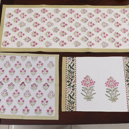 Pink Flower Handblock Dining Set