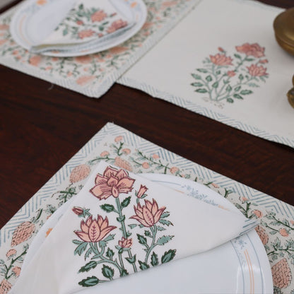 Peach Flower Handblock Dining Set