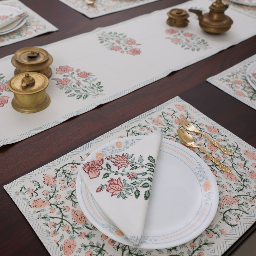 Peach Flower Handblock Dining Set