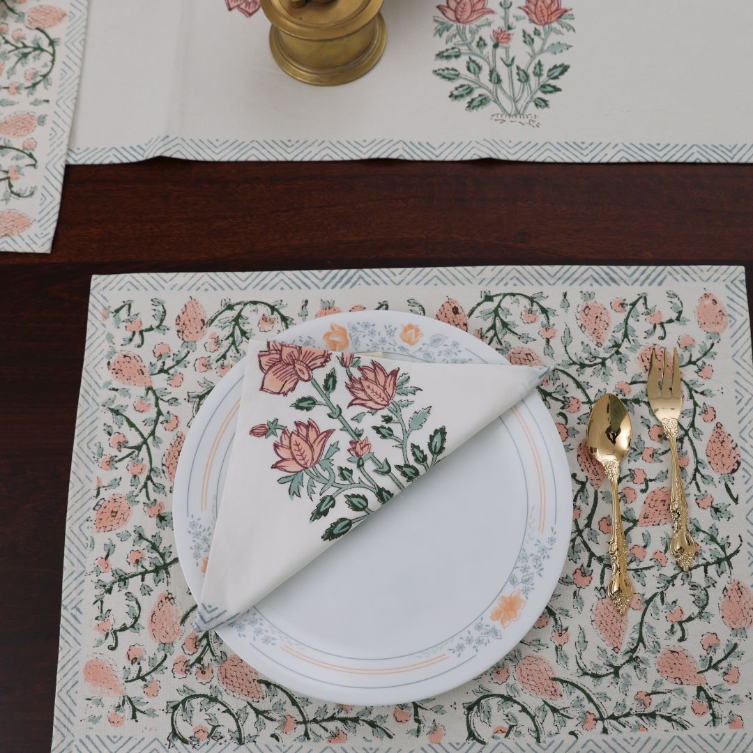 Peach Flower Handblock Dining Set