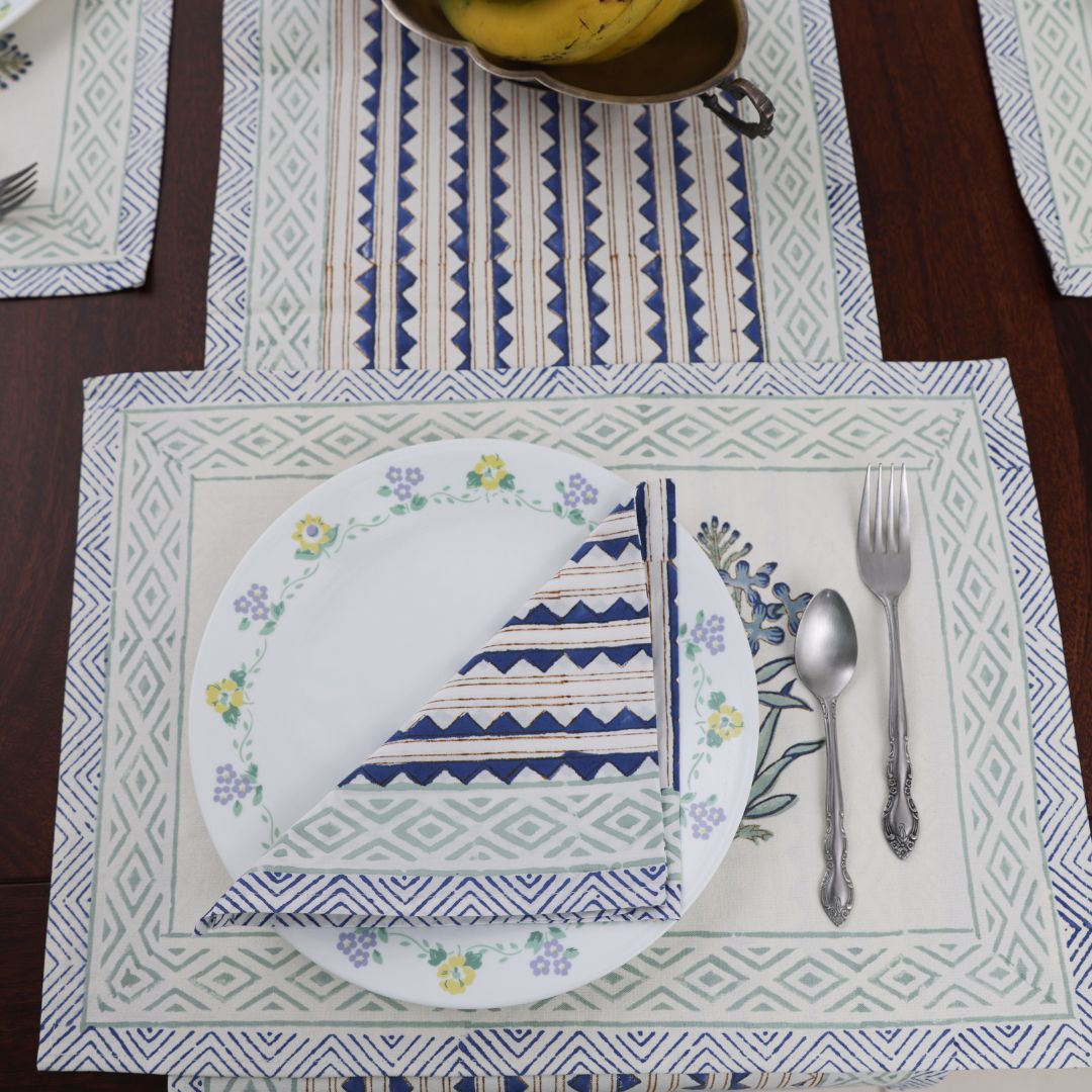 Light Blue Handblock Dining Set