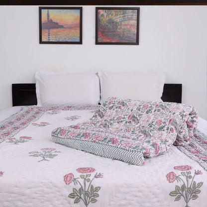 Light Pink Handblock Reversible Single Quilt (Pair)