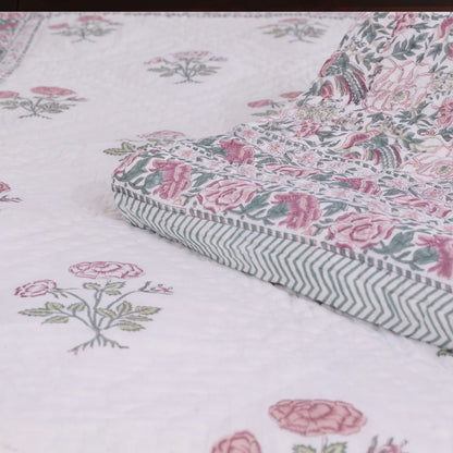 Light Pink Handblock Reversible Single Quilt (Pair)