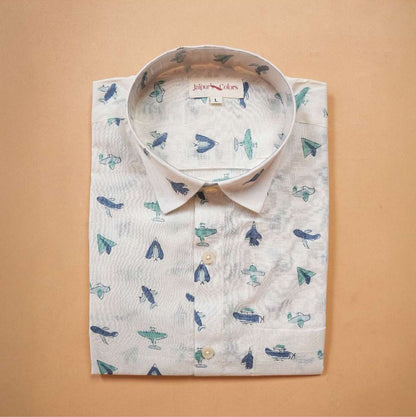 Vintage Airplane Print Cotton Shirt