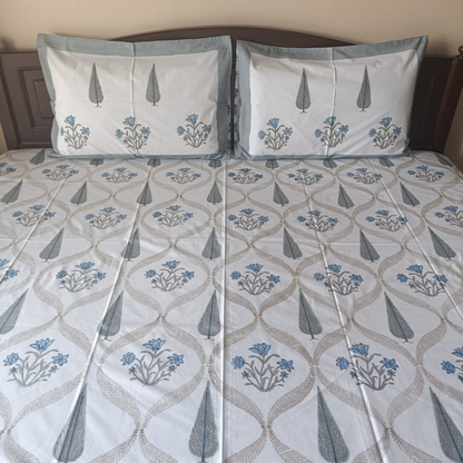Blue and Grey Percale Cotton 300 TC Bedsheet