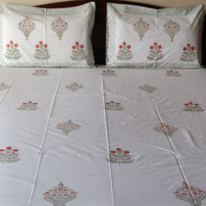 Red Floral Percale Cotton Bedsheet – 300 TC