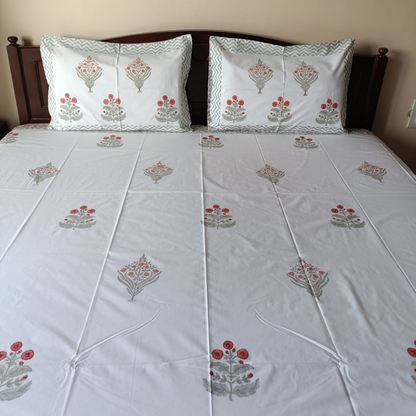Red Floral Percale Cotton Bedsheet – 300 TC