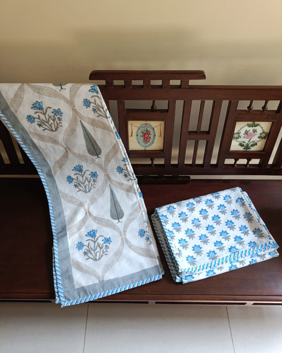 Indigo Floral Flip Hand Block Dohar