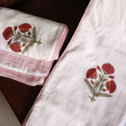 Red Poppy Reversible Cotton Dohar with Pillow Covers