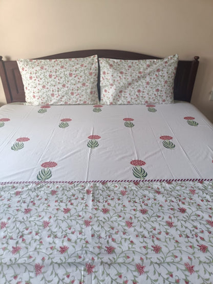 Soft Pink and Green Percale Cotton Bedsheet – 300 TC