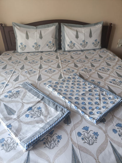 Indigo Floral Flip Hand Block Dohar