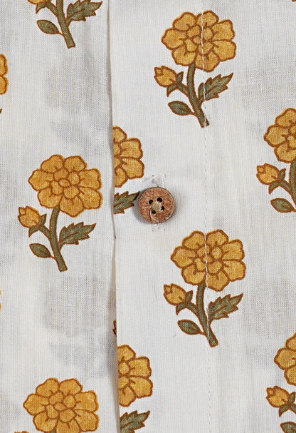 Sunshine on Fabric - White with Mustard Floral Design Shirt