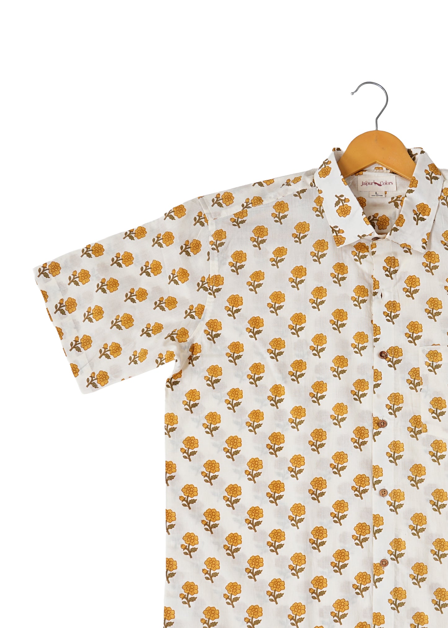 Sunshine on Fabric - White with Mustard Floral Design Shirt