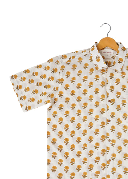 Sunshine on Fabric - White with Mustard Floral Design Shirt