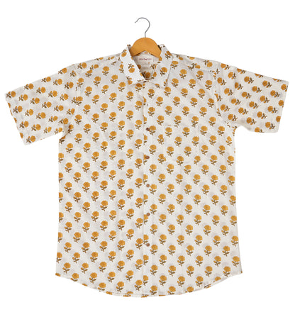 Sunshine on Fabric - White with Mustard Floral Design Shirt