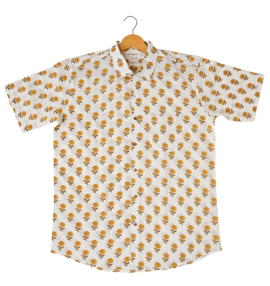 Sunshine on Fabric - White with Mustard Floral Design Shirt